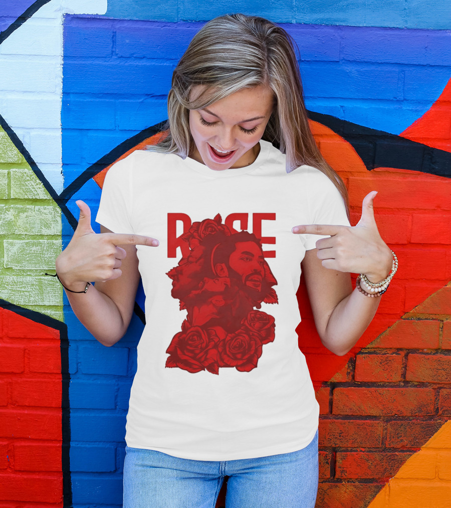 Derrick Rose Red Rose Portrait With Decorative Roses T-Shirt
