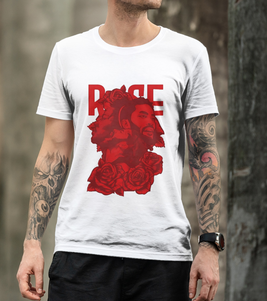 Derrick Rose Red Rose Portrait With Decorative Roses T-Shirt
