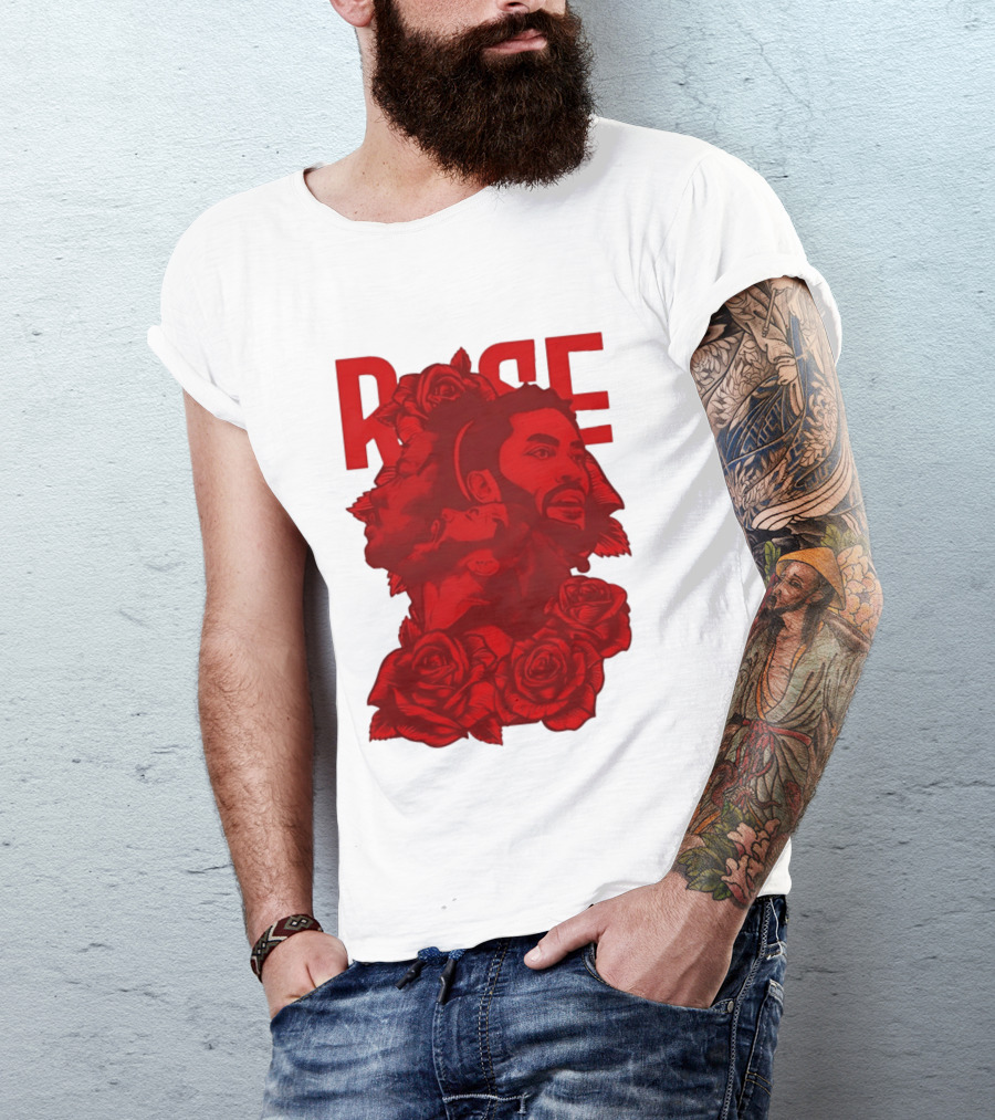 Derrick Rose Red Rose Portrait With Decorative Roses T-Shirt