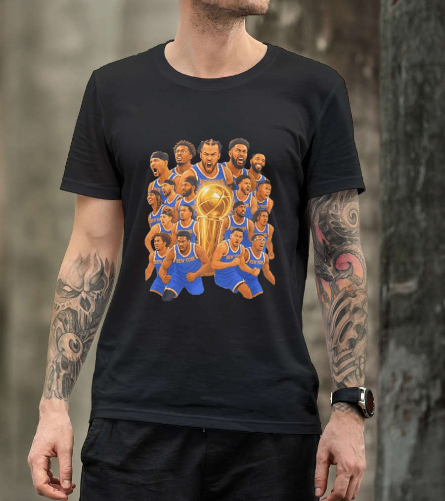 New York Knicks NBA Champions 2026 Players And Trophy Celebration T-Shirt