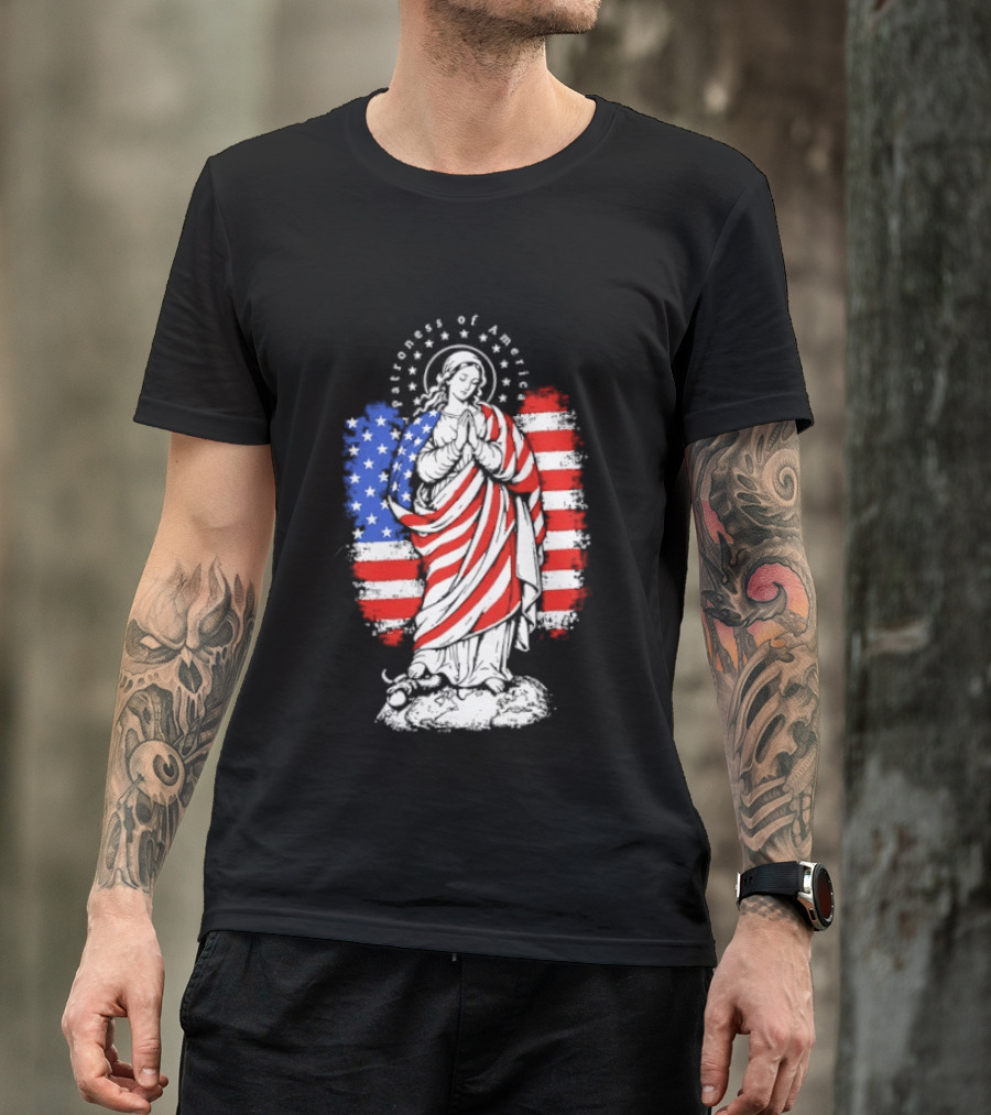 Blessed Virgin Mary Patroness Of The USA With American Flag Colors Catholic T-Shirt