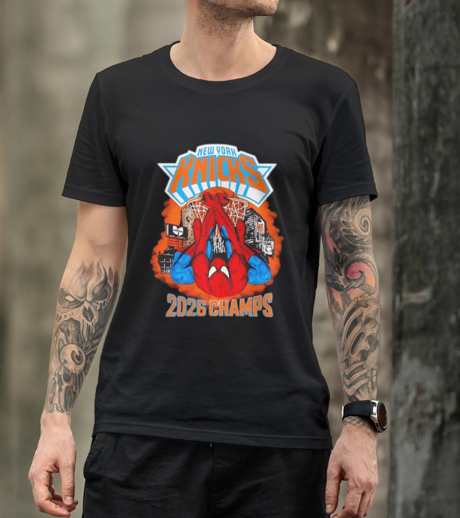 New York Knicks Spider Man 2026 Champs Basketball Celebration T-Shirt