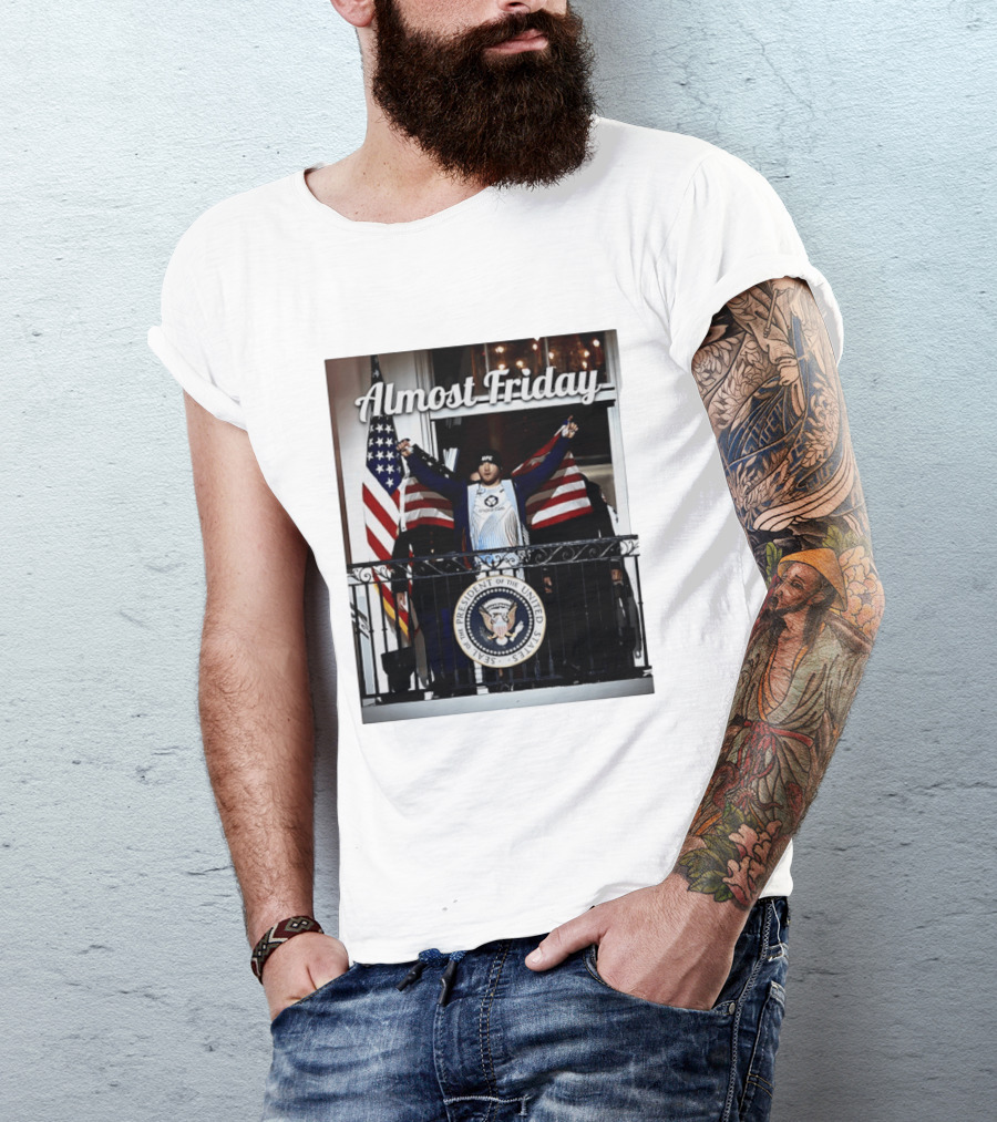 Almost Friday Justin Gaethje US Flag Blue Room Balcony White House UFC Freedom 250 T-Shirt