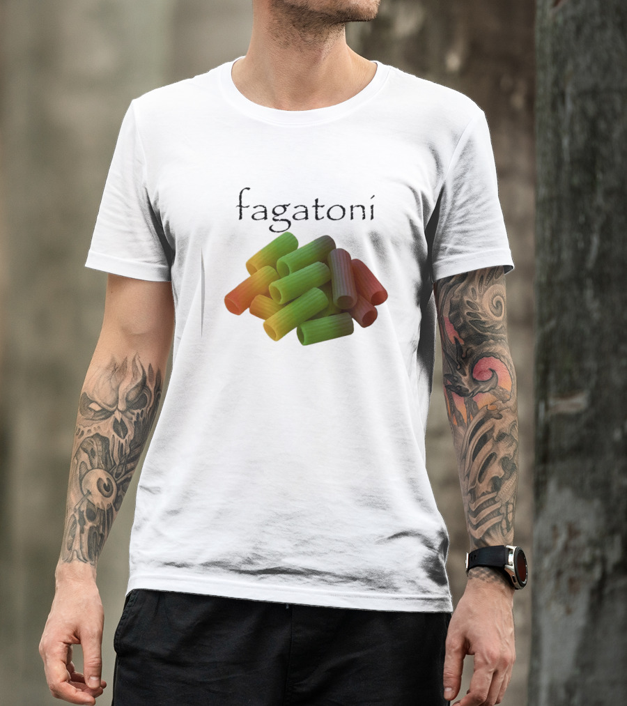 Fagatoni Gay Pasta LGBTQ Pride Multicolor Rigatoni T-Shirt