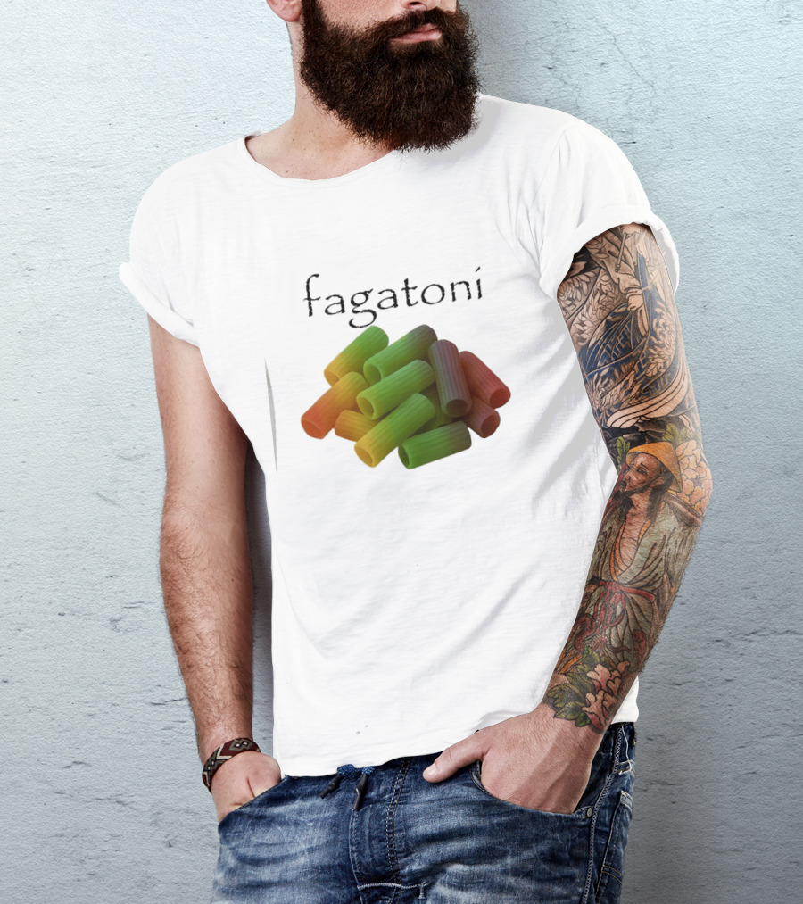 Fagatoni Gay Pasta LGBTQ Pride Multicolor Rigatoni T-Shirt