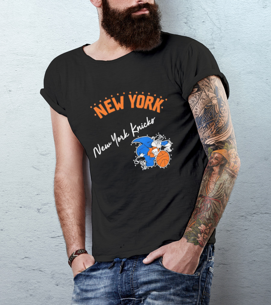 Father Knickerbocker New York Knicks Basketball Character Orange And Blue T-Shirt