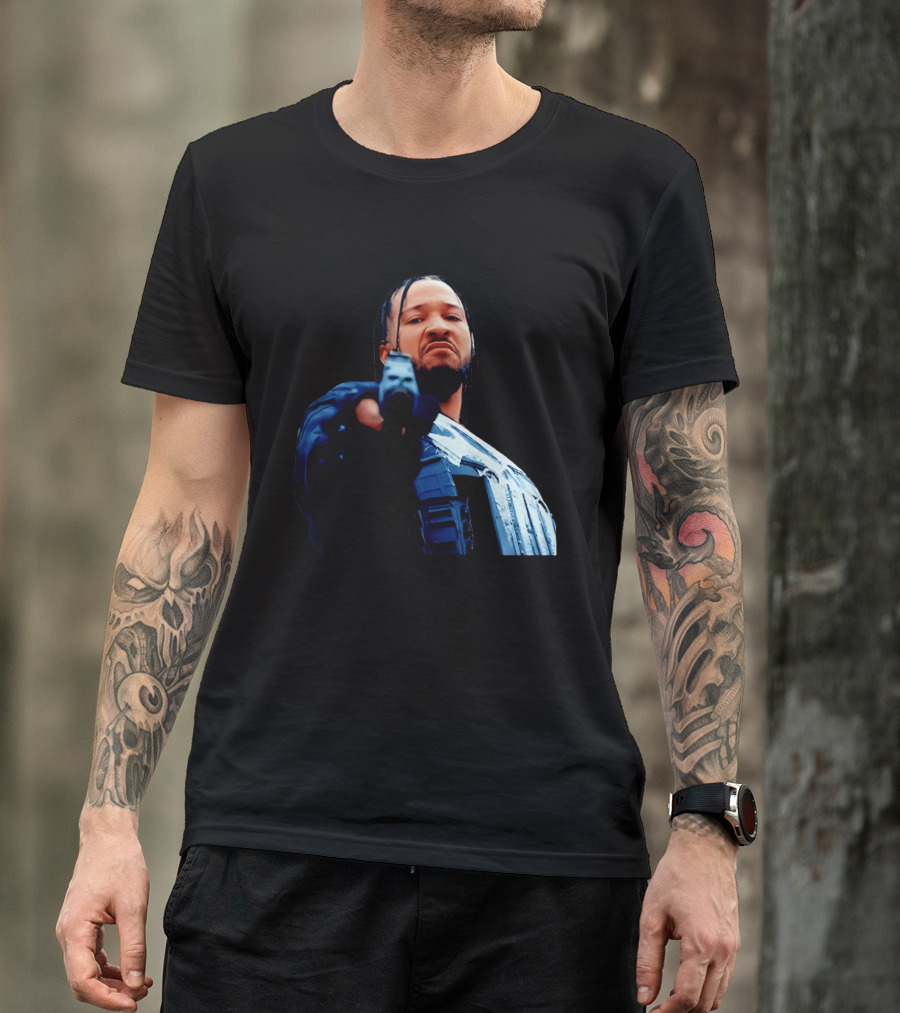 Jalen Brunson Gangster New York Knicks NBA Basketball Gun Image T-Shirt
