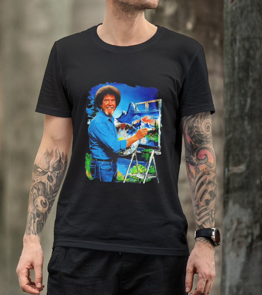 Bob Ross Painting Landscape Artist With Mountain Scene T-Shirt