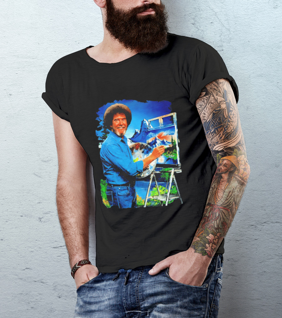 Bob Ross Painting Landscape Artist With Mountain Scene T-Shirt
