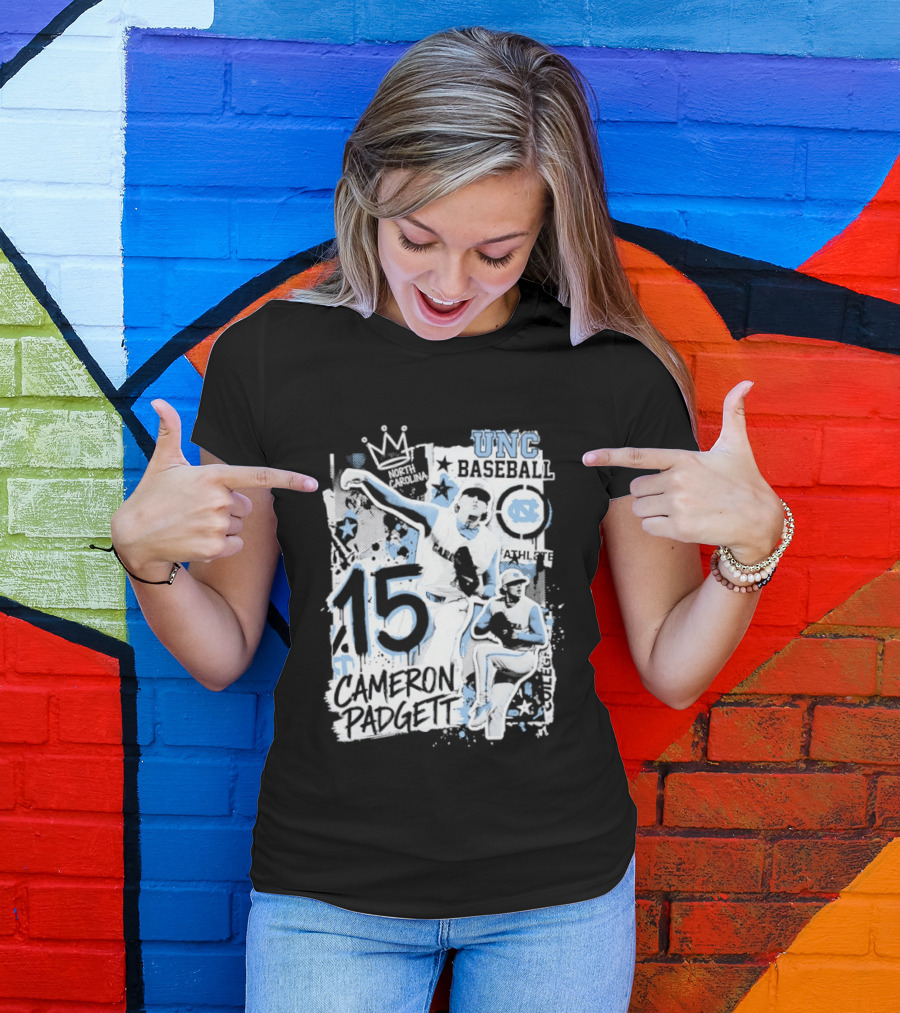 Cameron Padgett 15 UNC Baseball Player Collage Comic UNC Baseball T-Shirt