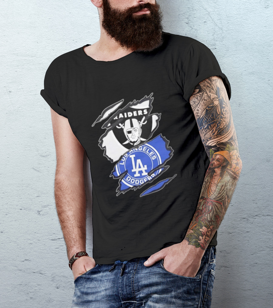 Las Vegas Raiders Los Angeles Dodgers Two Teams One Heart Scratch T-Shirt