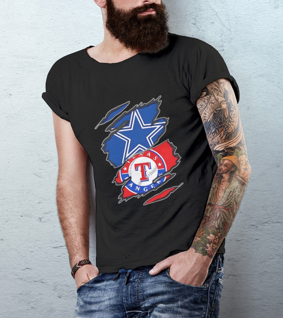 Dallas Cowboys Texas Rangers Two Teams One Heart Scratch T-Shirt
