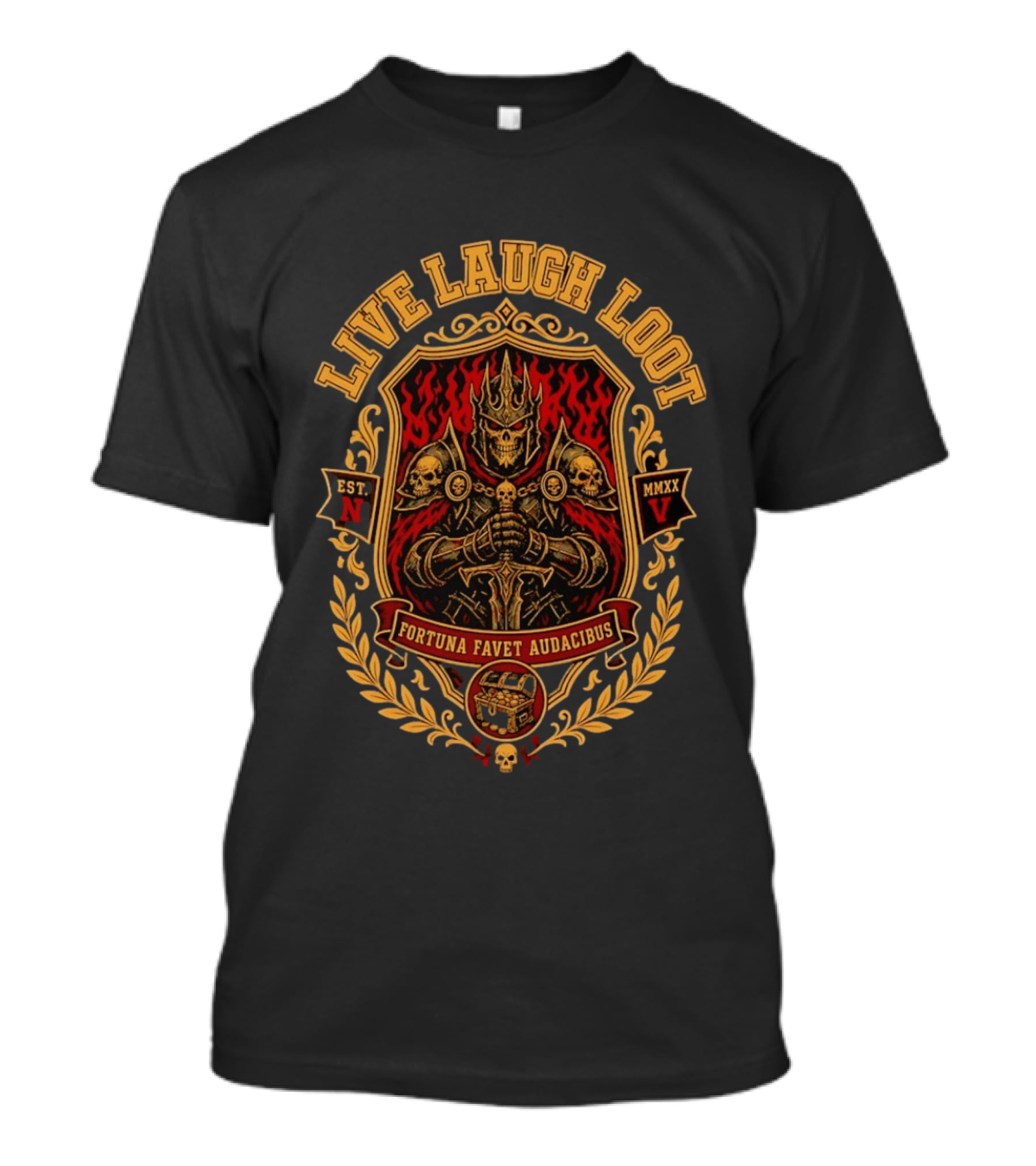 Live Laugh Loot Skeleton Knight Emblem Fortuna Favet Audacibus Crest T-Shirt