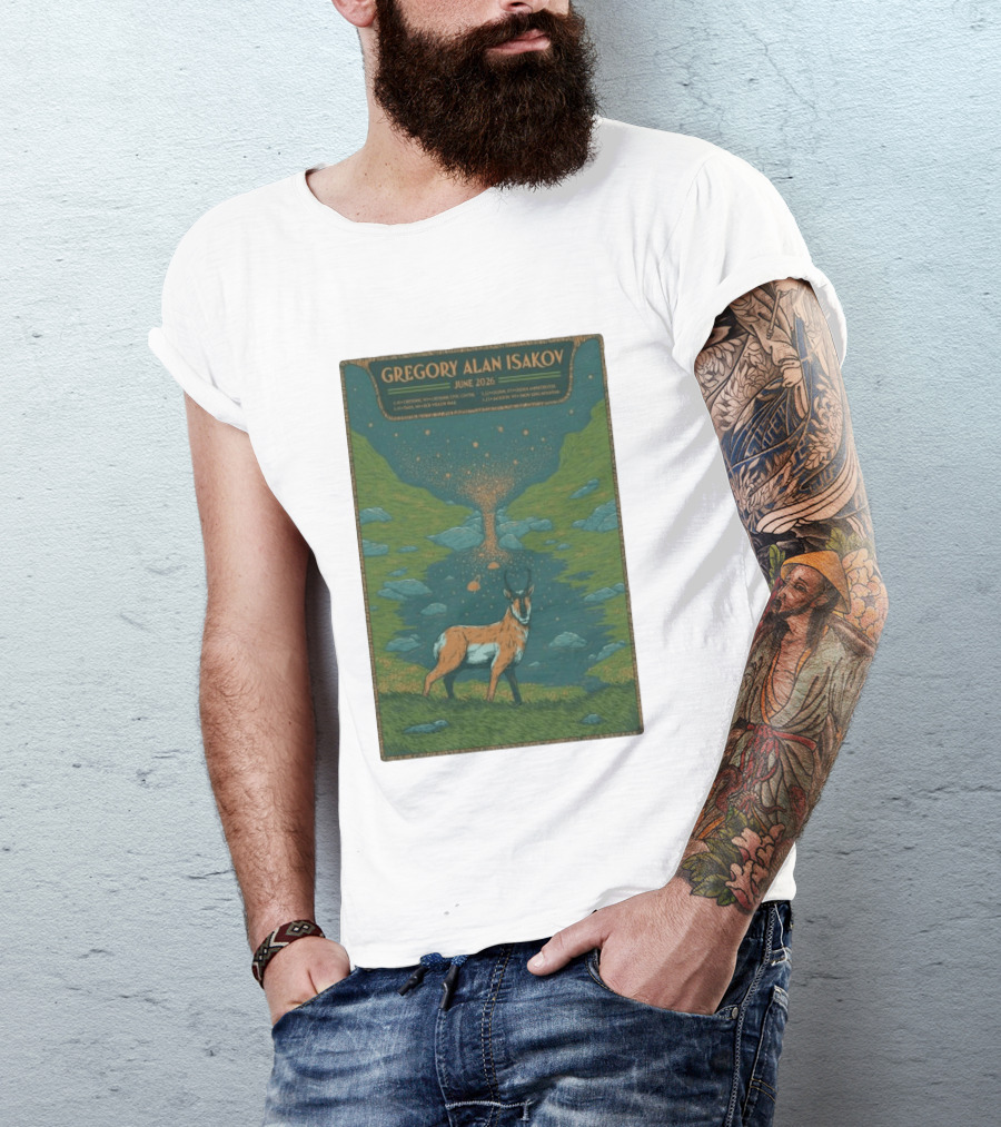 Gregory Alan Isakov June 2026 Tour With Antelope In Lush Mountain Scenery T-Shirt