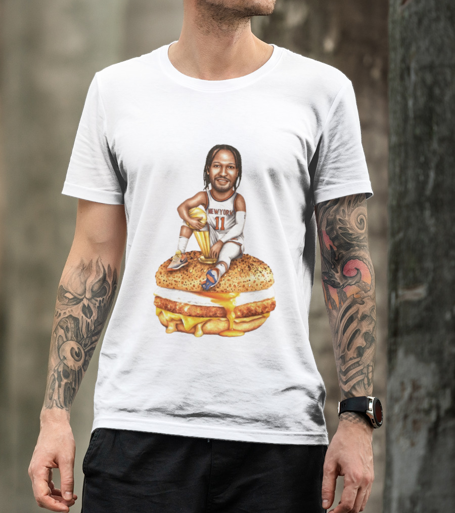 Jalen Brunson New York Knicks Basketball Trophy Egg And Cheese Sandwich T-Shirt