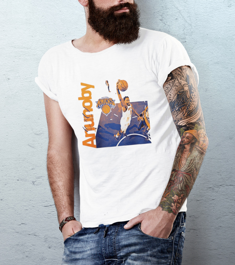 New York Knicks OG Anunoby Player Hype Dunking Action Scene T-Shirt