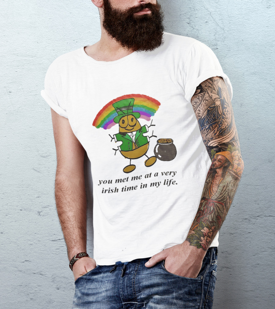 You Met Me At A Very Irish Time In My Life Rainbow Leprechaun Pot Of Gold T-Shirt