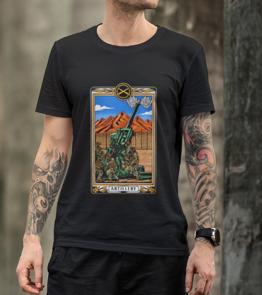Artillery Cannon With Soldiers In Action Military Tableau T-Shirt