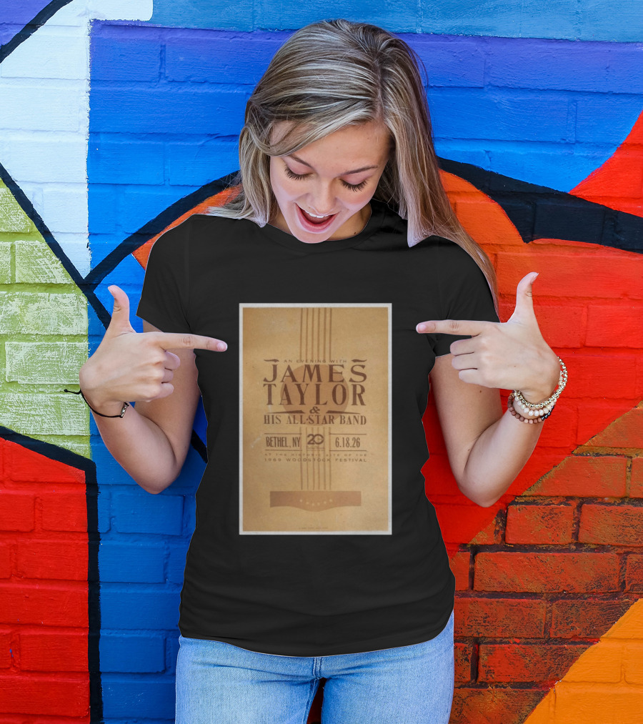 An Evening With James Taylor His All Star Band Bethel NY June 18 2026 Woodstock Festival T-Shirt