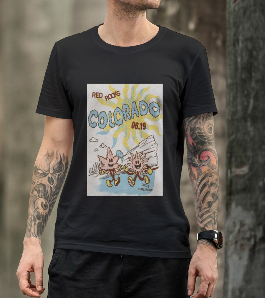 Red Rocks Colorado June 19 Louis Tomlinson Rockies Sun And Leaf Characters T-Shirt