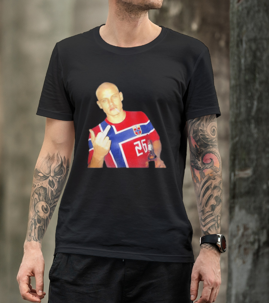 Erling Haaland Norway National Football Team 26 Middle Finger Gesture Jersey T-Shirt