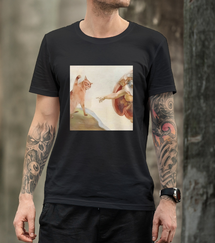 Floppa Meets Creation In Iconic God Touching Fingers Scene T-Shirt