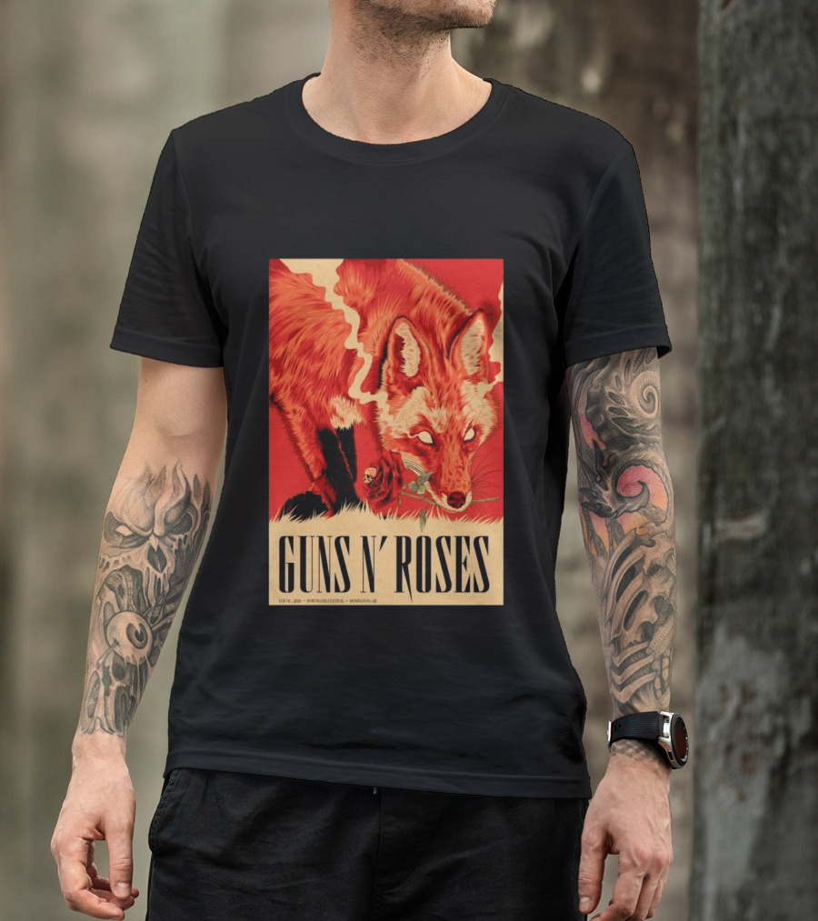Guns N' Roses Fox With Rose Download Festival June 13 2026 Donington Park Castle Donington Leicestershire T-Shirt