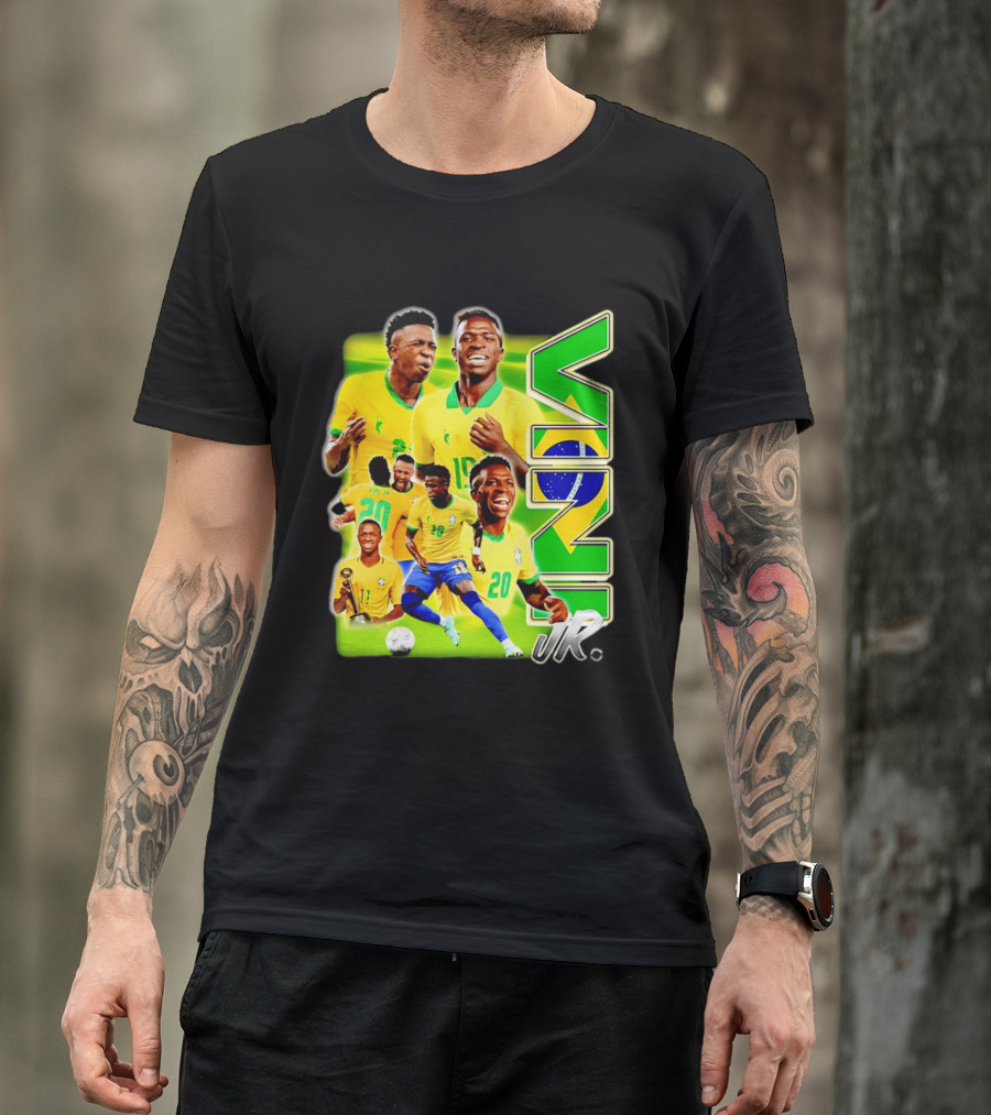 Vinicius Junior Brazil Number 10 Yellow Green Soccer Team Collage T-Shirt