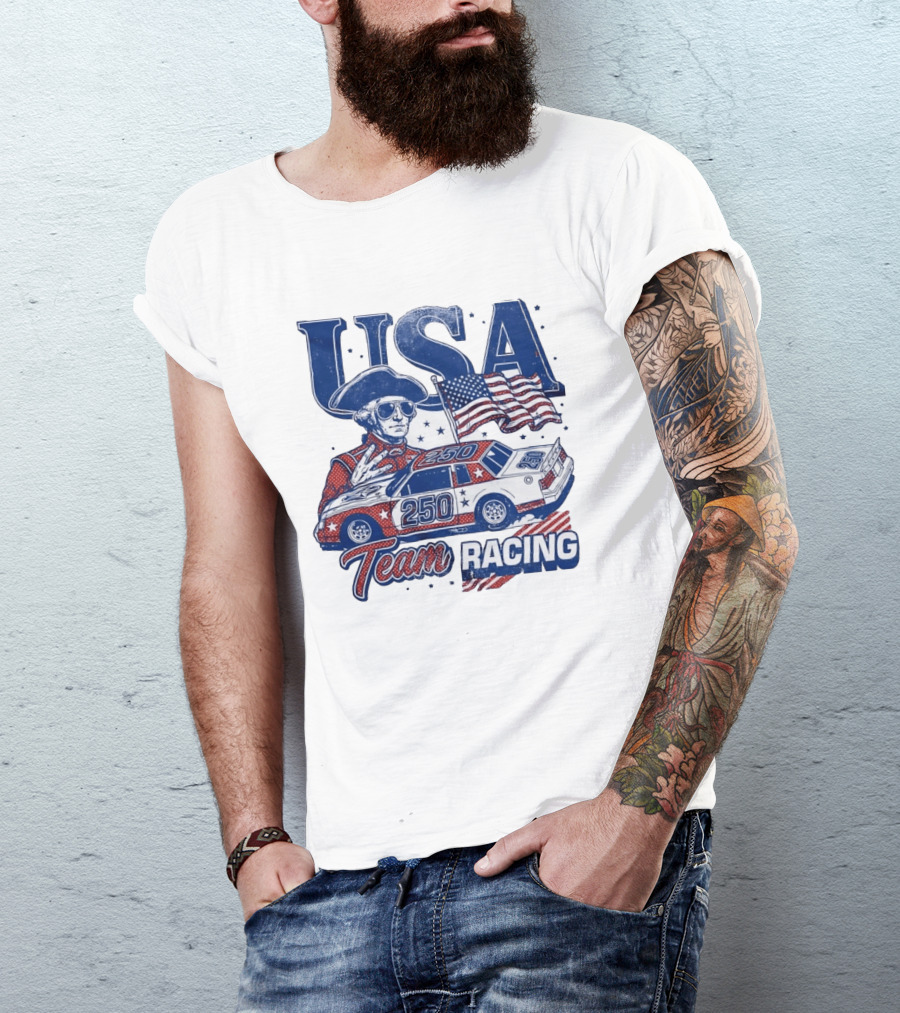 USA Team Racing 250 George Washington American Flag T-Shirt