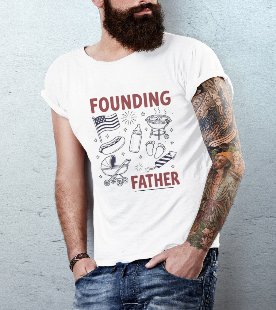 Founding Father USA Flag BBQ Firework Baby 4th Of July T-Shirt