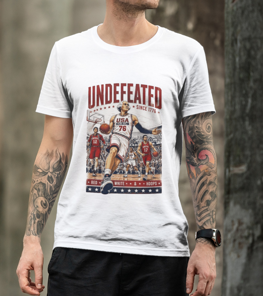Undefeated USA Basketball Since 1776 Red White Hoops George Washington T-Shirt