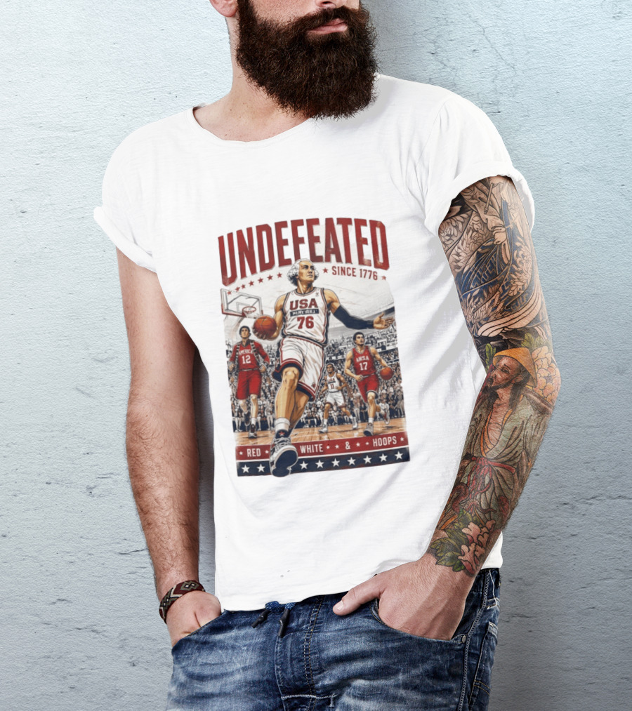 Undefeated USA Basketball Since 1776 Red White Hoops George Washington T-Shirt