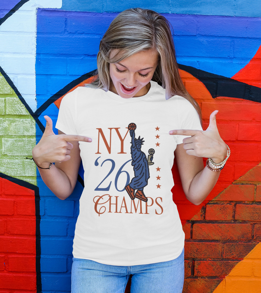 NY 26 Champs Statue Liberty Basketball Trophy T-Shirt