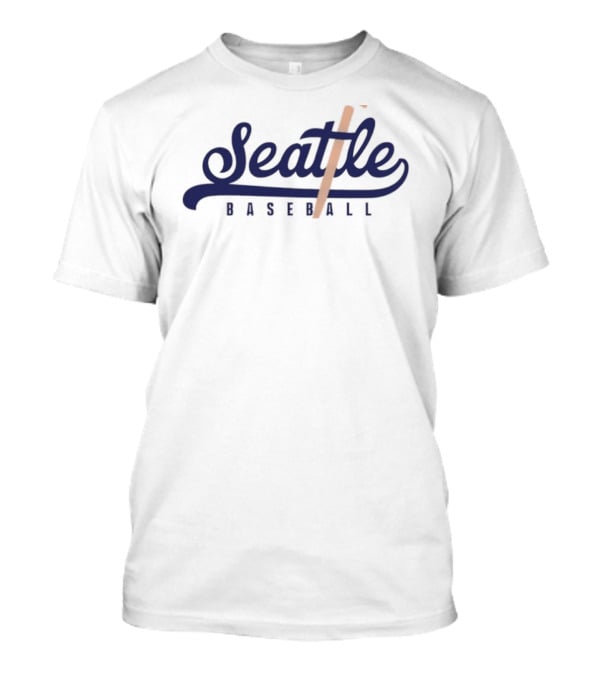 Seattle Baseball Trident Retro Style Navy Script T-Shirt