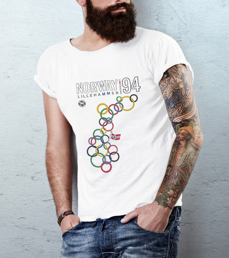 Norway Lillehammer 1994 Winter Games Rings Map T-Shirt
