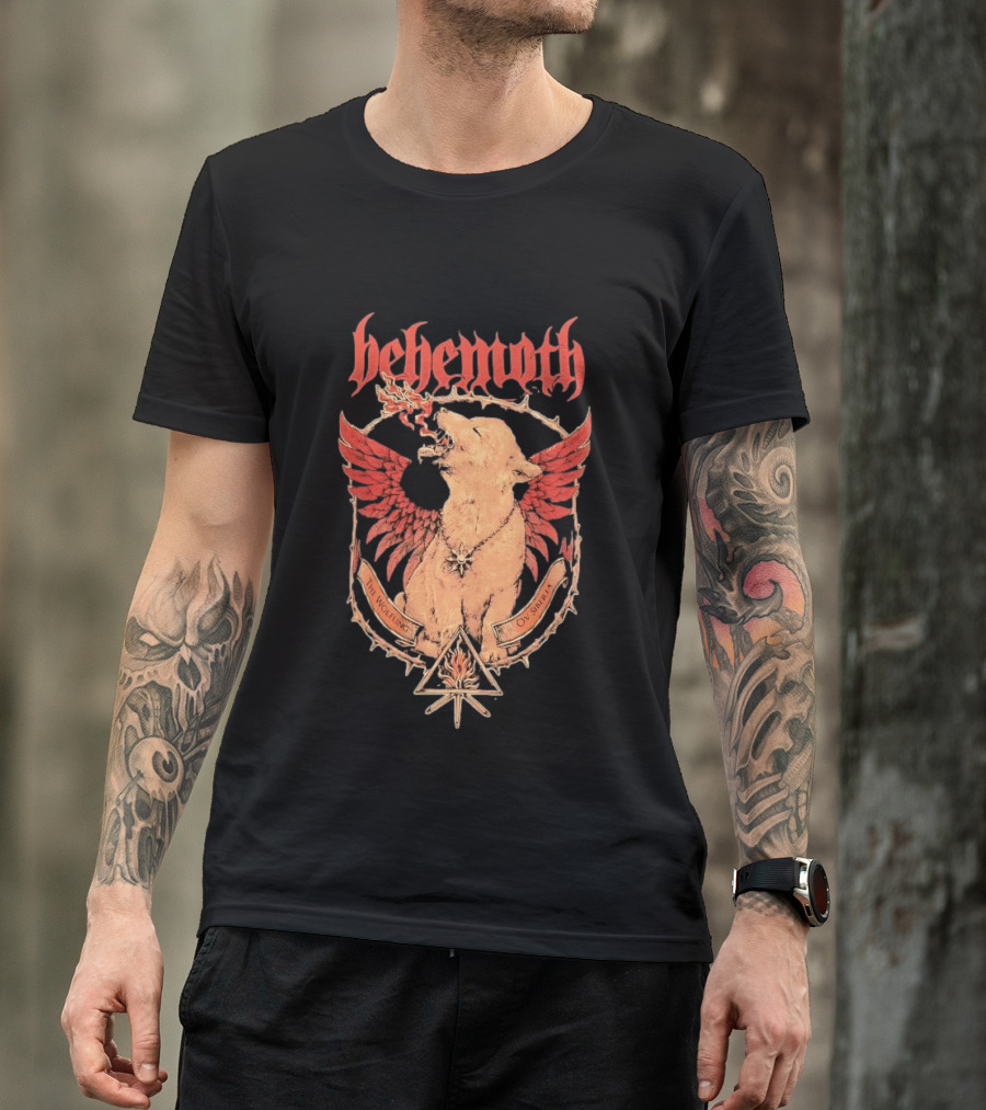 Behemoth The Wolfling Ov Siberia Fire Wings Wolf Sun Sigil Black Metal Music T-Shirt