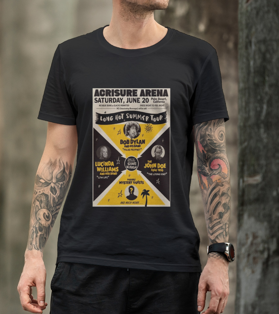 Bob Dylan Long Hot Summer Tour Acrisure Arena June 20 2026 Palm Desert Featuring Lucinda Williams John Doe T-Shirt