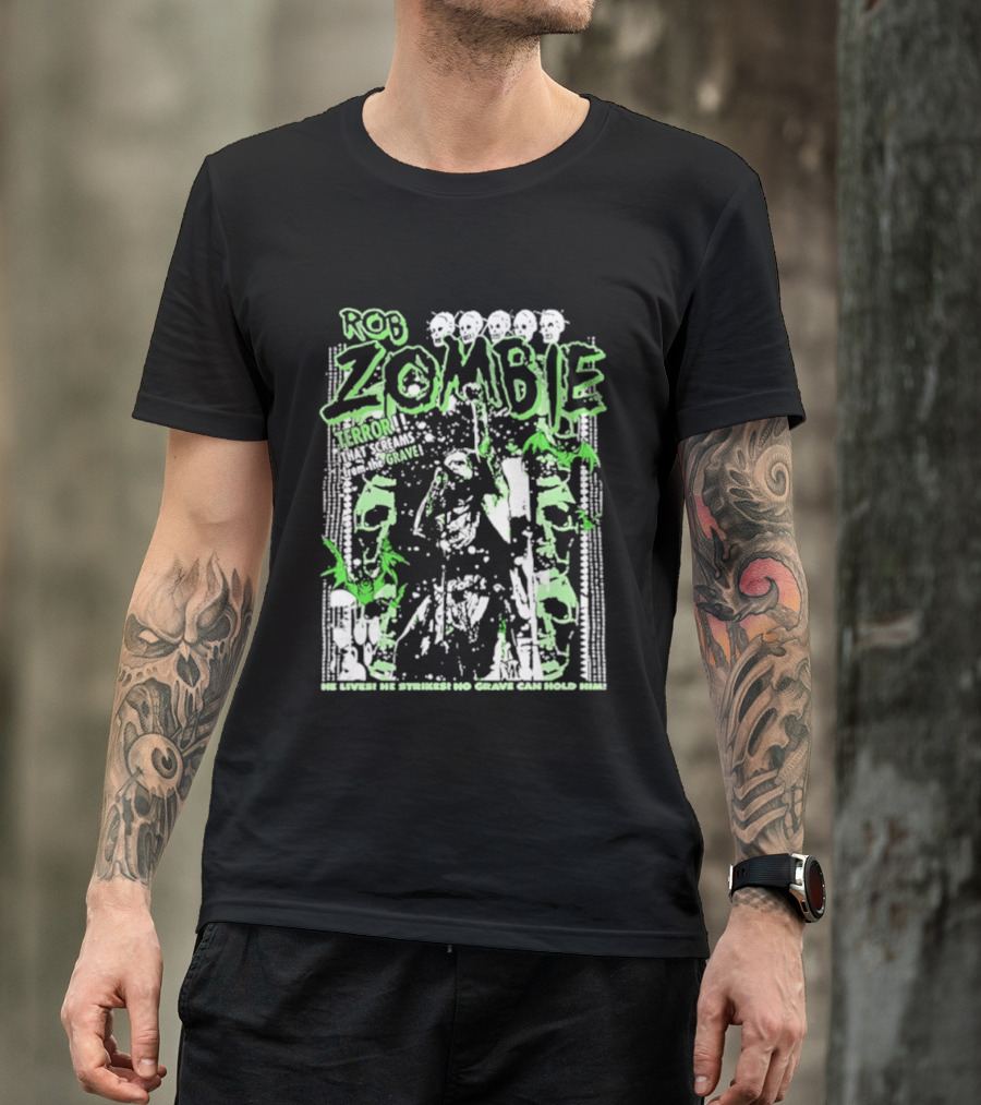 Rob Zombie Neon Green Skeletons Terror From The Grave T-Shirt
