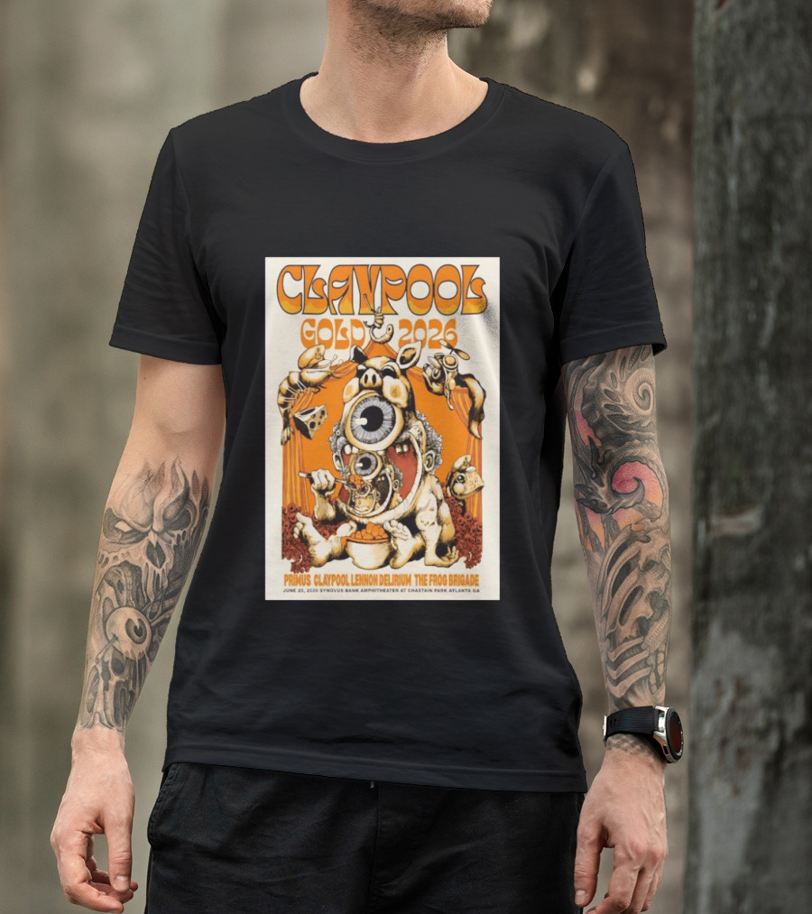 Claypool Gold 2026 Primus Lennon Delirium The Frog Brigade Atlanta June 20 Synovus Bank Amphitheater T-Shirt