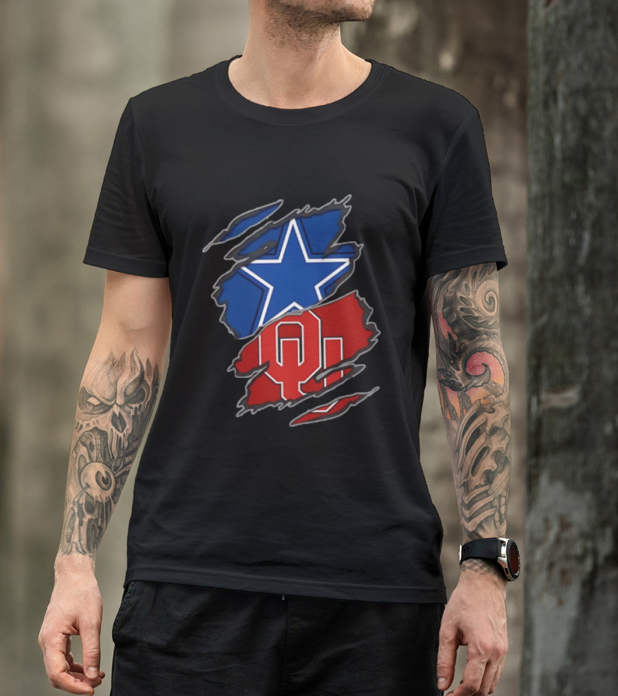 Dallas Cowboys Oklahoma Sooners Two Teams One Heart Scratch T-Shirt