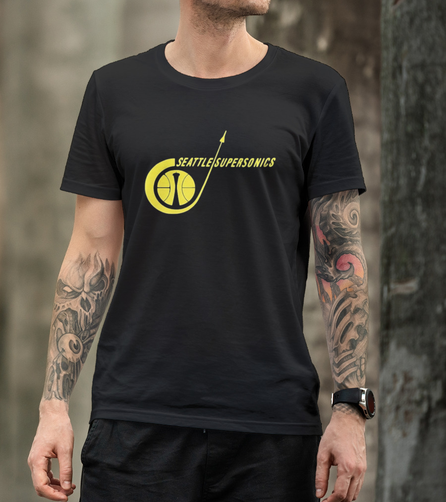 Seattle SuperSonics Basketball Space Needle Icon Yellow T-Shirt