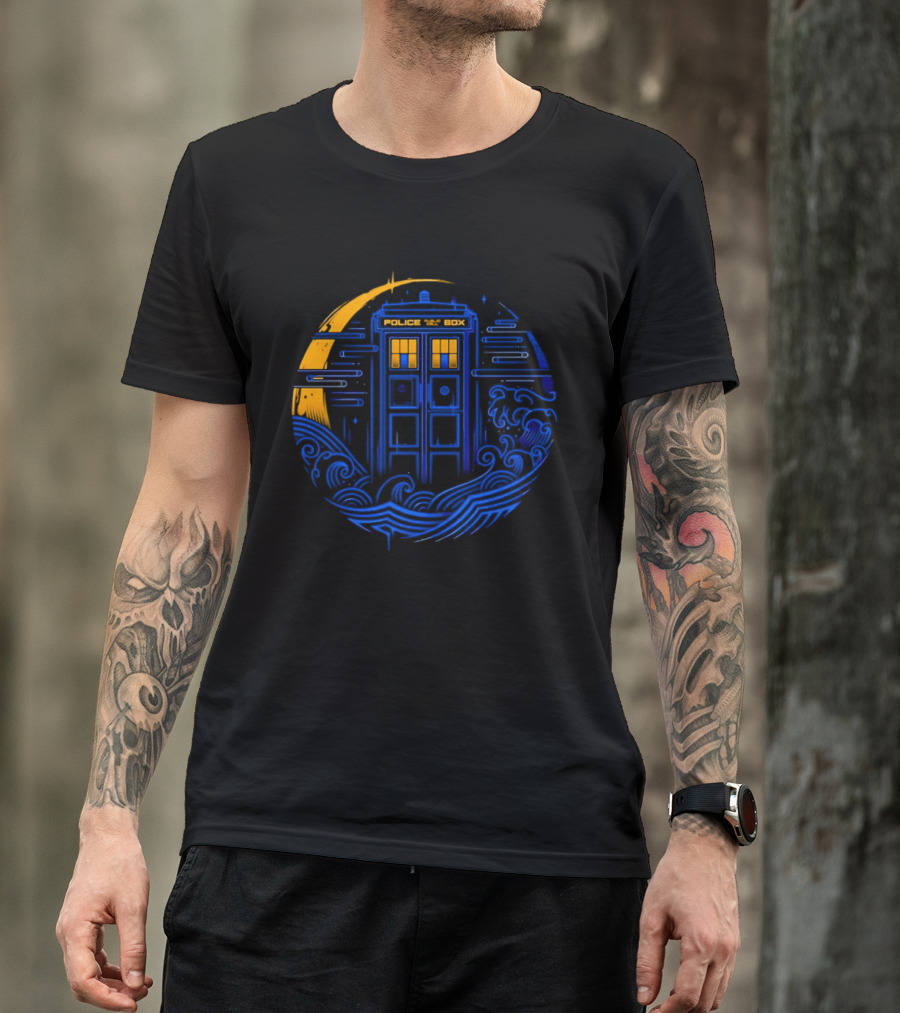 Doctor Who TARDIS Police Box Japanese Wave Sci Fi T-Shirt