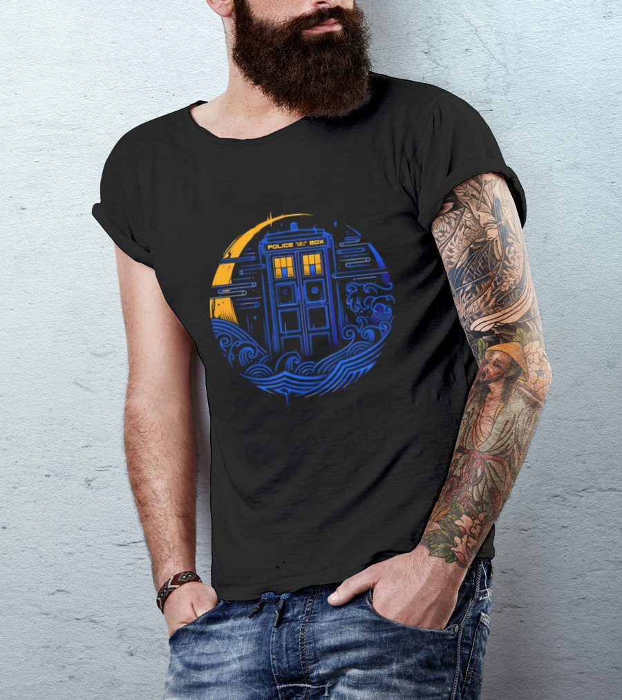 Doctor Who TARDIS Police Box Japanese Wave Sci Fi T-Shirt