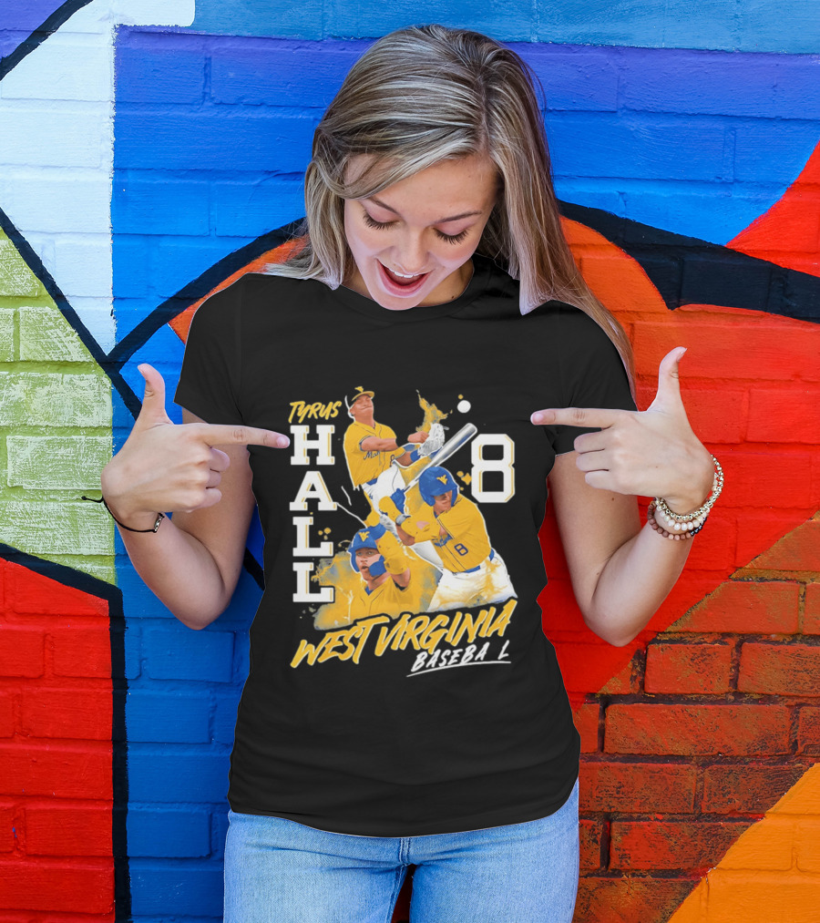 Tyrus Hall 8 West Virginia Baseball Mountaineers T-Shirt