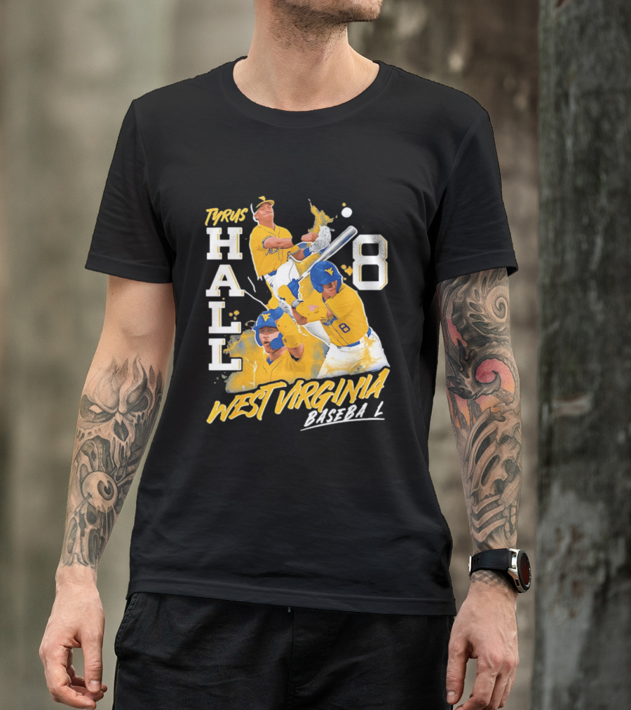 Tyrus Hall 8 West Virginia Baseball Mountaineers T-Shirt