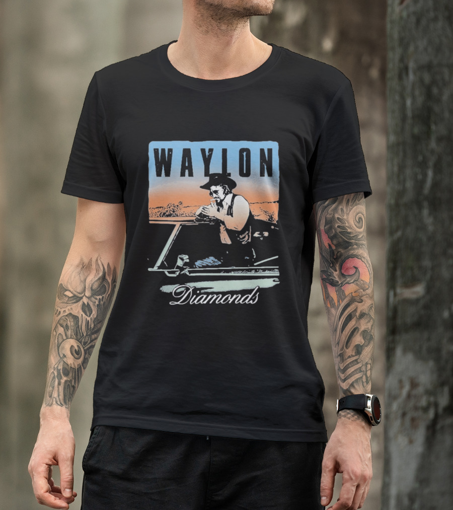 Waylon Jennings Country Music Diamonds Outdoor Scene T-Shirt