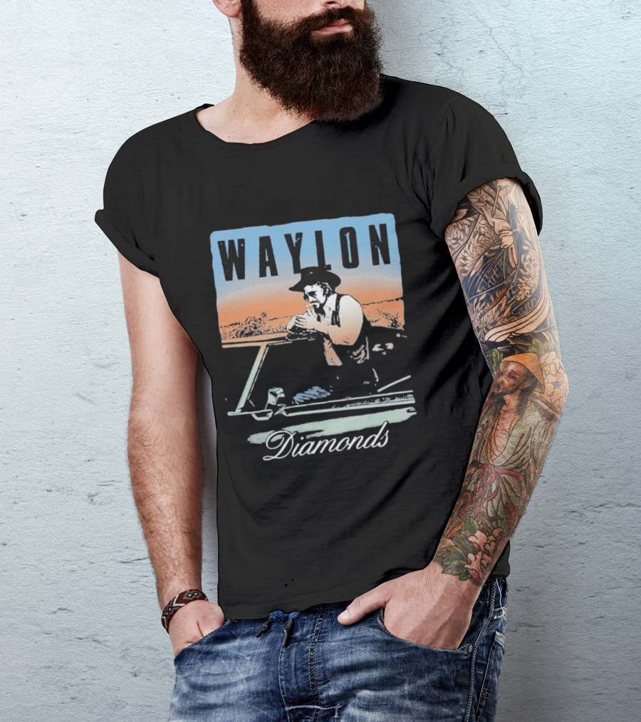 Waylon Jennings Country Music Diamonds Outdoor Scene T-Shirt