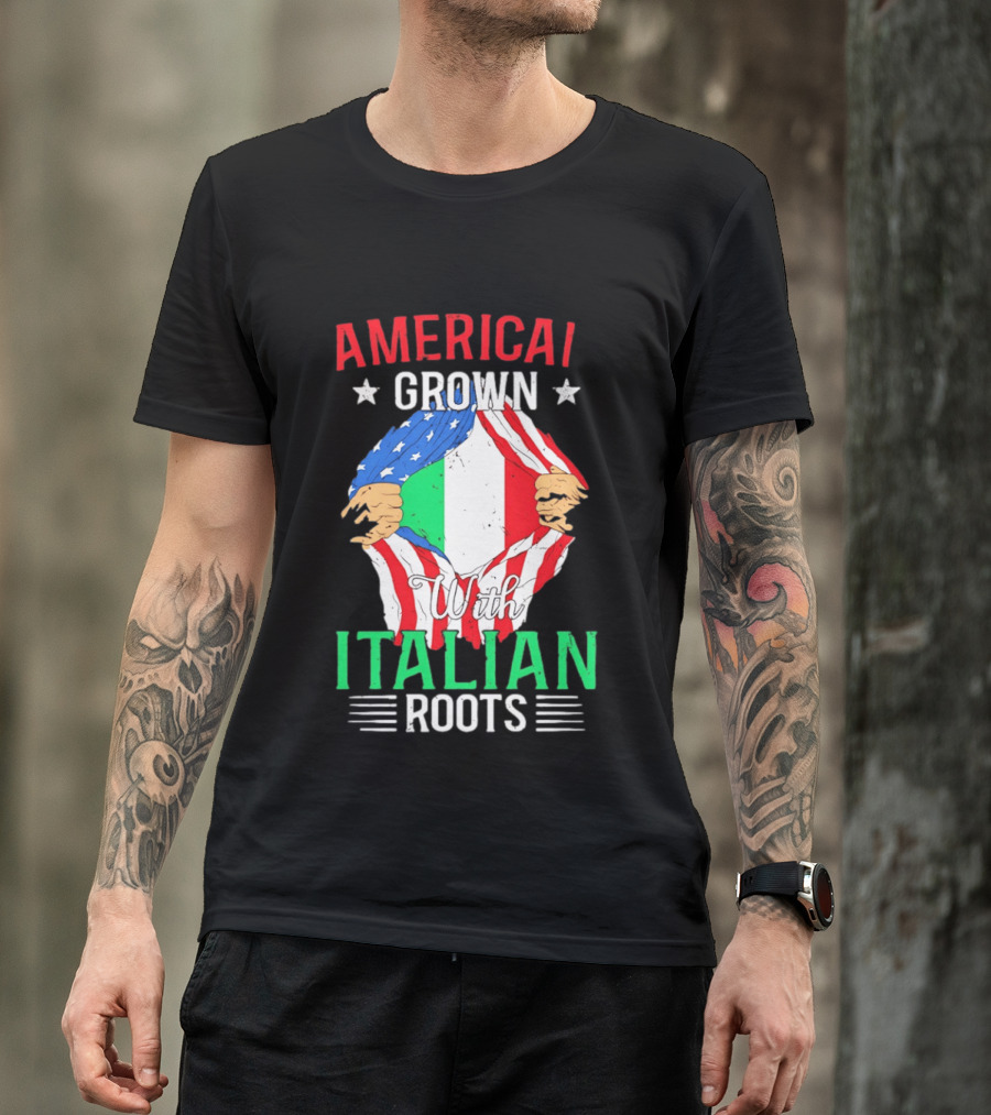 American Grown Italian Roots Flag Inside Patriotic Heritage T-Shirt
