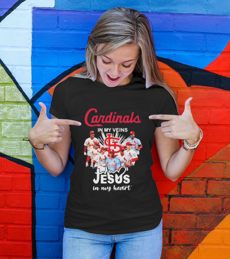 St Louis Cardinals In My Veins Jesus In My Heart Baseball Team Players T-Shirt