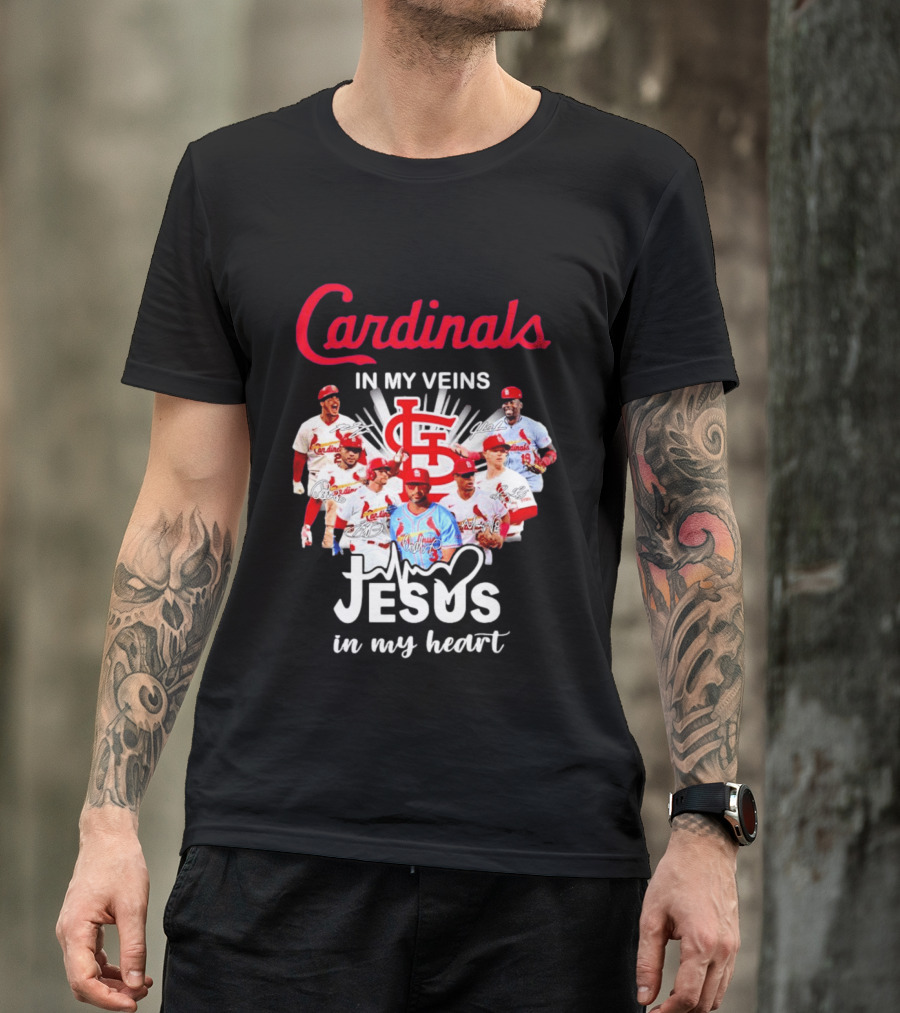 St Louis Cardinals In My Veins Jesus In My Heart Baseball Team Players T-Shirt